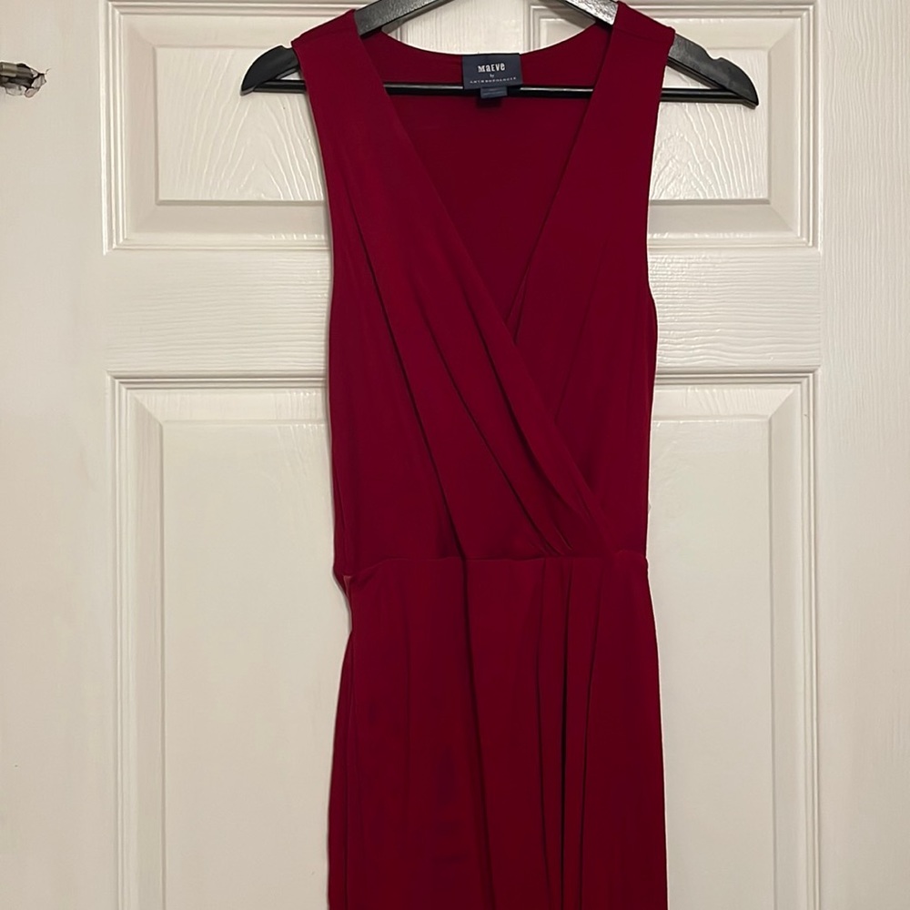 Anthropologie deep red midi tie waist dress